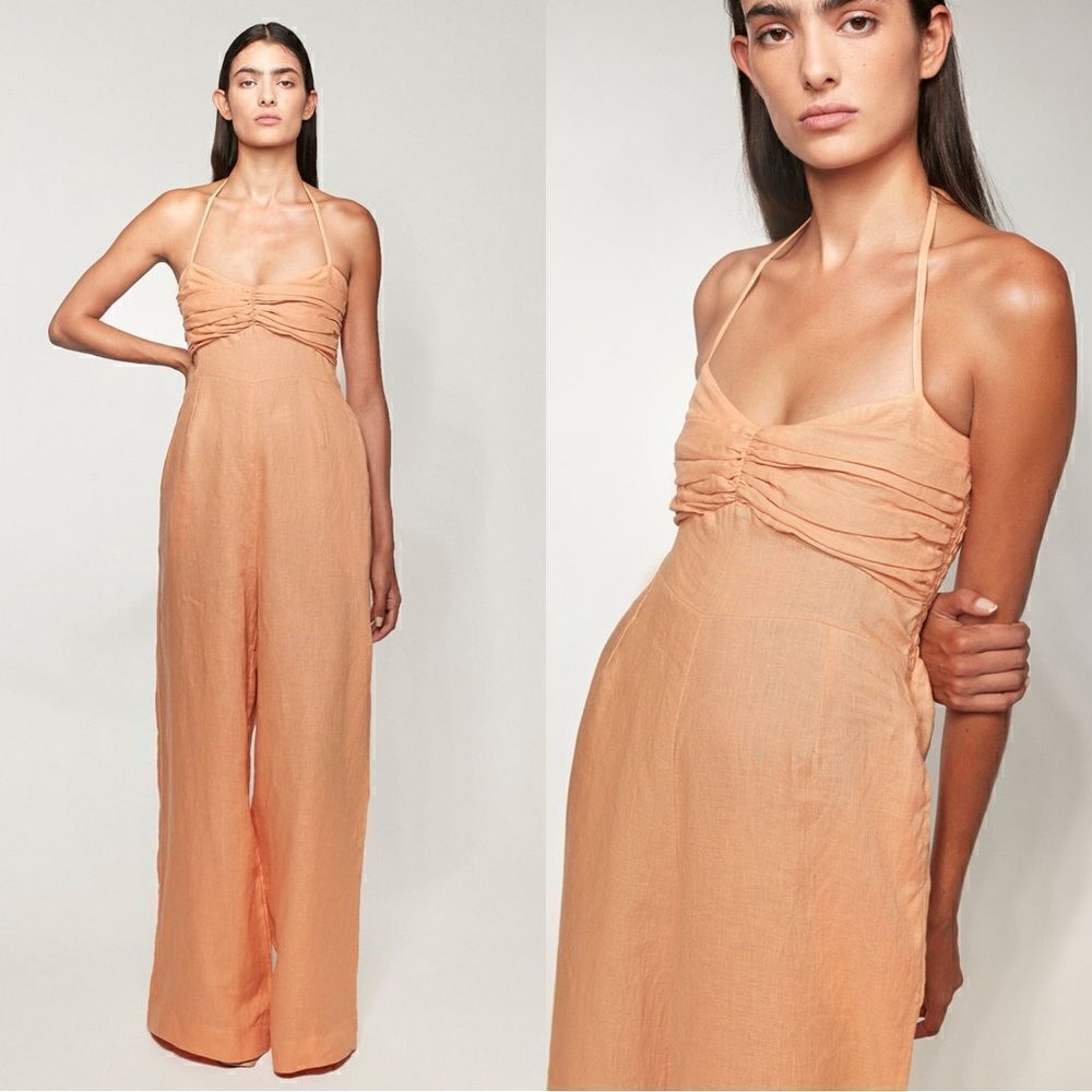 S/W/F Sweetheart Peach Linen Jumpsuit Size XS